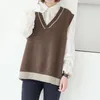 Johnature Dames Gebreide Vesten V-nek Koreaanse Stijl Herfst Mouwloze 3 Kleur Dames Doeken Patchwork Casual Vests Sweater 210521