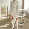 Kjolar Kvinnor Casual White Two Piece Set För Notched Långärmad Blazer Hög midja Oregelbundet Hem Kjol Eleganta Koreanska Set