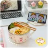 W&G Kawaii Lunch Box Set Pot Belly Cute Instant Noodle Bowl with Lid Handle 304 Stainless Steel Bento for Kids 220217