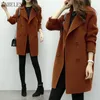 Loose Women Wool Coats Casual Skinny Outer Coat Double-breasted Spring Autumn Overcoat For Female Army Green Coffee Black