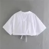 Women's White Shirt Wrap Crop Top Female Fashion Short Sleeve Chic Woman Blouse Hem Tied High Street Sexy Tops 210519