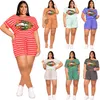 Summer Women Plus Size Dress Designer Dwa Kawałki Spodnie Zestaw Mody Lips Stripe Drukowane Krótki Rękaw T Shirt Shorts Stroje S-5XL