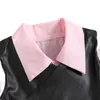 1-6Y Jesień Dzieci Dziewczyny Sukienka Solid Solid Single Breasted Lapel Wzburzyć Koszulki Linii Dress + Spaghetti Pasek PU Leather Vest 2 sztuk Outfit G1026