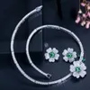 BeaQueen Green CZ Crystal Paved Cubic Zircon Stones Big Flower Statement Necklace Earrings Women Wedding Jewelry Sets JS162 H1022