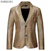 Mens Shiny Gold Plaid Sequin Stage Blazer Jacket Disco Festival Halloween Christmas Party Prom Costume Blazer Masculino 210522