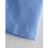 青いパッチワークリネンミディ女性ドレス夏のエレガントなカジュアルプリーツのスモック女性半袖フロントボタンvestidos 210430