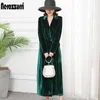 Nerazzurri High Quality Long Green Black Soft Velvet Trench Coat for Women Fall Peaked Lapel Long british style Overcoat 210812