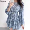 NEPLOE Lato kobieta sukienka koreańska moda vestidos mujer vintage kwiatowy szata szczupła talia słodkie mini sukienki z pasem 95354 210422