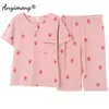 Plus storlek 2 stycke set kvinnor 4xl 5xl Summer Sleepwear Bomull Lös Storlek Tecknad Utskrift Pijamas Kvinnors Stora Storlek Hemkläder 210928