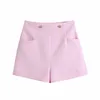 Puwdカジュアルな女性ピンクツイードマッチングセット春のファッション半袖スーツレディーススウィートストリートウェアショーツスーツ210522