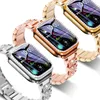 Boîtiers en diamant + bracelets de bracelet de montre imitation bijou pour montre Apple 41 mm 45 mm 40 mm 42 mm 38 mm Accessoires Bling Bumper Protector Cover iWatch série 7 6 5 4 3 2 1 se bracelet de montre