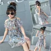 2021 teenager Gilrs clothes Dress chiffon Children Kids Baby off shouder Child Summer Short Sleeve 3 4 5 6 7 8 9 10 11 12 years Q0716