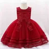 Abito da principessa in pizzo estivo per ragazza Abbigliamento per feste di compleanno di Natale Abiti da sposa per bambini con fiori rosa Costume da ballo per bambini G1129