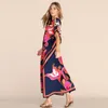 Robes décontractées Hanky Foulard Imprimer Femmes Robe Style Arabe Motif Floral Caftan Contraste Design Col V Floaty Maxi Luxe Beach Cover Ups