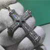 Vecalon Charm Long Cross pendant 925 Sterling silver Pave Cz Stone cross Pendant necklace for Women men Statement Party Jewelry243c