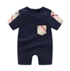 2021 Summer Baby Boys Girls Short Sleeve Rompers Infant Cotton Plaid Jumpsuits Toddler Breathable Onesies Kids Clothes