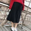 Jocoo Jolee Autumn Women Casual Long Metallic Silver Maxi Pleated Skirt Midi Skirt Elastic High Waist Suede Party Skirt 210619