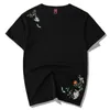 中国風メンズTシャツ大型フェアリークレーン刺繍コットン半袖カジュアルワイルドルース半分210721