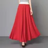 Elegante Plus Size 3XL Saia Plissada Coreano Vermelho Vermelho Cor Sólida Cor Saias Longas Mulheres Cintura alta Vintage Big Swing Escritório Maxi Saia 210619