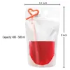 100Pcs Drinking Juice Plastic Bag Beverage Pouch Frosted Bags with Handle Soup and Strawl Liquid Pack Kitchen Freezing