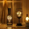 Nachtlichter aus Eisen, Vintage-Tischlampe aus Metalldraht, batteriebetrieben, schwarz, Retro-Industrie-Korb-Stil, Licht für Schreibtisch