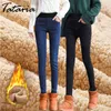 Tataria hög midja jeans för kvinnor mager varm tjock kvinna elastisk stretch kvinnlig sammet penna byxor avslappnad 210514