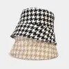 Ins Houndstooth padrão grosseiro pescador chapéu feminino grosso quente balde chapéu mulheres outono inverno casual bacia chapéu