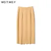 WOTWOY Gonne a spacco avvolte a vita alta Donna Elegante gonna a tubino solido Donna Slim Fit Cerniera a metà polpaccio Faldas Mujer Office Lady 210629