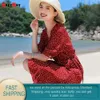 women's summer dress knee-length short polka dot vintage beach sunes ruffles ladies es 210428