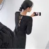 Robes Chic Coréen Élégant Rétro Tempérament Col En V Bouffée À Manches Longues Imprimé Floral Dos Bandage Robe Femmes Mini Slim Jacquard 210610