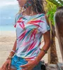 Hors épaule Mode Femmes T-shirts d'été à manches courtes Feuilles Imprimer Femmes Chemise Plus Taille Summer Boho Tops Thin Tops S-3XL Y0629