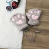 Five Fingers Gloves Cute Cat Fluffy Claw Fingerless Warm Soft Plush Panda Glove Half Finger Women Winter Wear Christmas Gifts