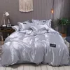 Pure Satin Silk Bedding Set Lace Luxury Duvet Cover Single Double Queen King Size 240x220 Couple Quilt Covers White Gray Red