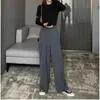 Rétro couleur unie sauvage droite large jambe pantalon femme printemps mode coréenne taille haute décontracté longue 210915