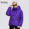 MIEGOFCE Zima Z Kapturem Kobiet Kurtka Krótki Asymetryczny Designer Parka Zipper Pocket Płaszcz Odpinany Pasek Parkas D21901 210923