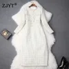 Runway Fashion Perles Plaid Tweed Robe de laine Femmes Automne Vêtements d'hiver Élégant Bureau Lady Festa White Party Robes 210601