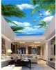 Aangepaste 3D plafond muurschilderingen behang blauwe lucht zeebomen zeevogels plafond muurschildering