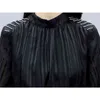 Printemps noir Vintage mode femmes longues robes lanterne manches col montant ceinturé robe de fractionnement coréen élégant Vestidos 210513