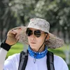 Camouflage emmer hoed voor mannen plus brede randige anti-UV-caps buiten waterdichte viskap vrouwen camping zomer wandelen zon hoeden delm22