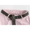 SURMIITRO Gonne midi estive in cotone Donna Stile coreano Rosa Estetica Vita alta Gonna a linea media di media lunghezza Donna con cintura 210712