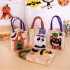 Halloween Linnen Jute Gift Wraps Tote Tassen Trick Or Treat Candy Bag Witch Pumpkin Black Cat Handtas Party Decoratie Huidige Verpakking TR0097