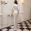 Missord 2021 Женщины Осень Зимняя Зимняя Элегантное Высокое платье с блеском