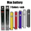 7 Renkler Max Pil Ön ısıtma VV 380mAh Mikro USB Şarj Ile Değişken Gerilim Piller Fit CE3 G2 Amigo Özgürlük Kartuşları