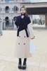 Kobiet wełniany mieszanki kobiece kobiety owczarek zimowy kontrast zszywanie granatowego wełnianego koreańskiego brytyjskiego stylu mody mody luźne