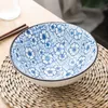 Blue and White Porcelain Ramen Bowl Large Japanese Soup Bowl for Pho Udon Soba Asian Noodles Floral Fish Wave Design 34 Ounces