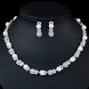 ThreeGraces Elegant White CZ Stone Wedding Brides Big Choker Pearl Necklace and Earrings Negerian Costume Jewelry Sets JS071 H1022