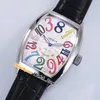 39mm Crazy Hours Color Dreams 7851 SC COL DR A2813 Automatic Mens Watch White Texture Dial Steel Case 8880 CH White Leather Strap Gents Watches Watch_Zone 72A3