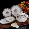 Wyprzedaż 60 sztuk porcelana obiadowe zestawy luksusowy zachodni kości Chiny obiadowy zestaw płyty danie garnek miski łyżka