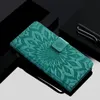 Pl￥nbokstelefonfodral f￶r iPhone 14 13 12 11 Pro Max XR XS X 7 8 Plus 3D Sunflower pr￤gling PU -l￤der Flip Kickstand Cover Case med kortplatser