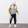 2021 HIP HOP WORKSWAREN JAS MENSEN TRACKSUIT JASKET + BROEK 2PC SETS Honkbal Losse Rits Linten Jas Lange Broek Mens Kleding G1217